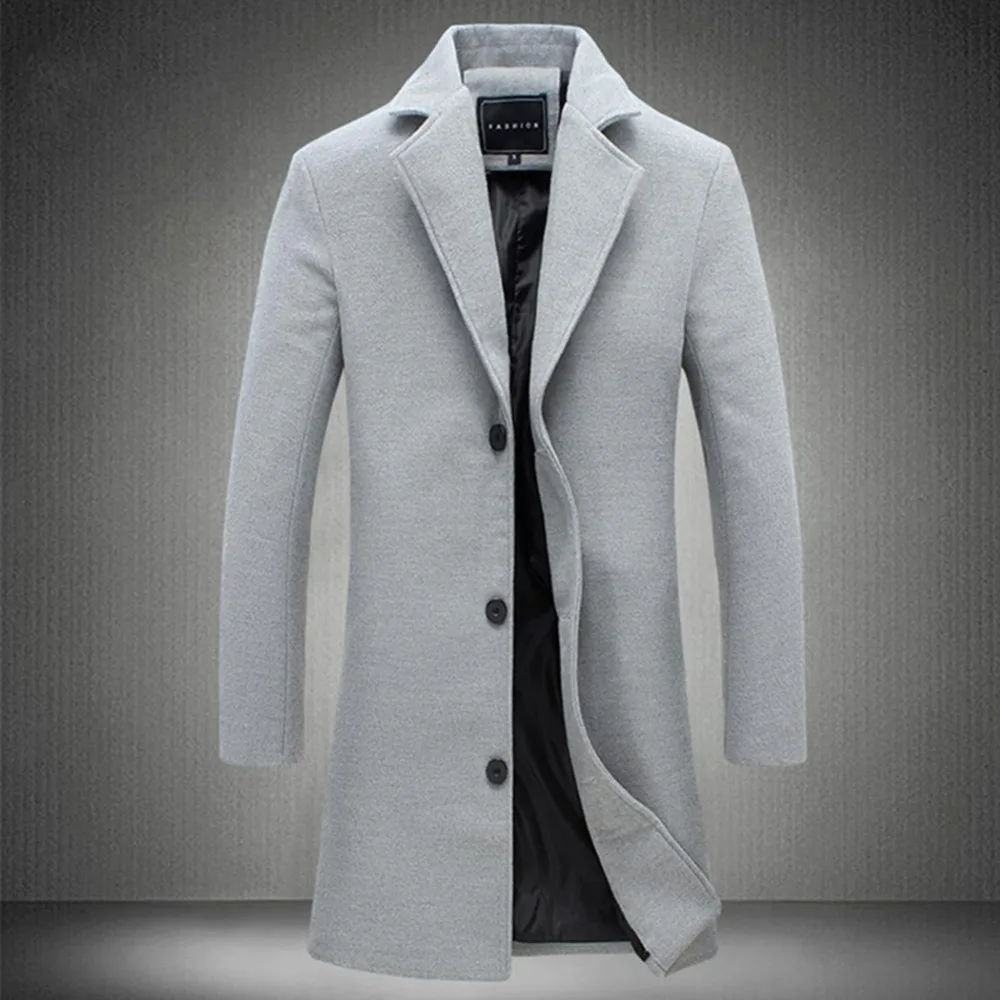 Новинка, Модный зимний мужской однотонный плащ, теплая длинная куртка, однобортное пальто, повседневное модное толстое пальто