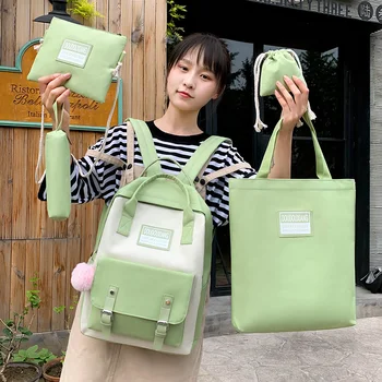

5 Piece Set High School Bags for Teenage Girls Canvas Travel Backpack Women Bookbags 2020 Teen Student Schoolbag Bolsas