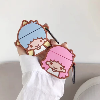 

Little twin stars Silicone earphone case For Apple Airpods 1 2 classical 3D cartoon Ring Lanyard Hang Loop protective Cover