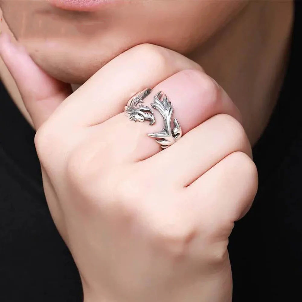 Newall titanium steel men's dragon ring punk fashion index finger ring fashion retro men's jewelry Silver Hollow dragon ring