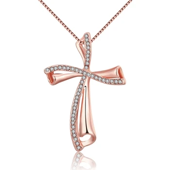 

NN18 Zirconia Stone Cross Wedding Pendent Necklace 925 Sterling Silver Female Jewelry