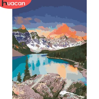 

HUACAN Oil Painting Mountain Drawing On Canvas Wall Art Pictures By Number Lake Kits Home Decoration DIY HandPainted Gift