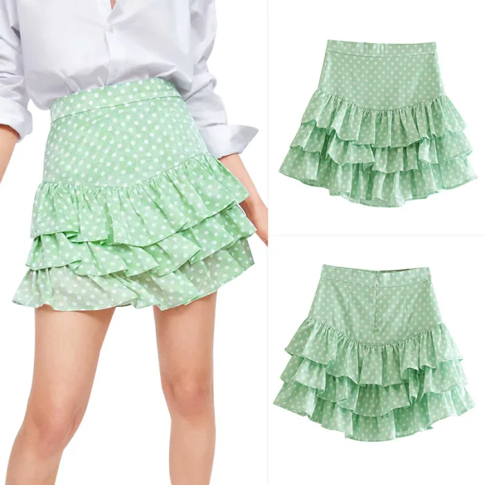 Женские юбки с высокой талией, узкая Повседневная мини-юбка в горошек для лета, KNG88