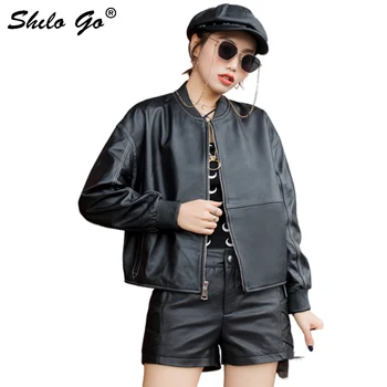 

Genuine Leather Jacket Casual Minimalist Drop Shoulder Oversized Zip Sheepskin Coat Women Autumn Winter Plus Baseball Outwear