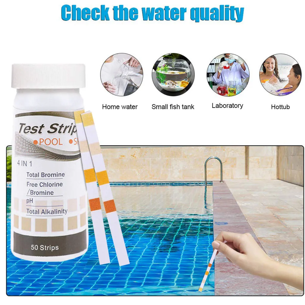 4 In 1 Swimming Pool PH Test Paper Residual Chlorine PH Value Alkalinity Hardness Test Strip PH Tester Pool Cleaner Accessories