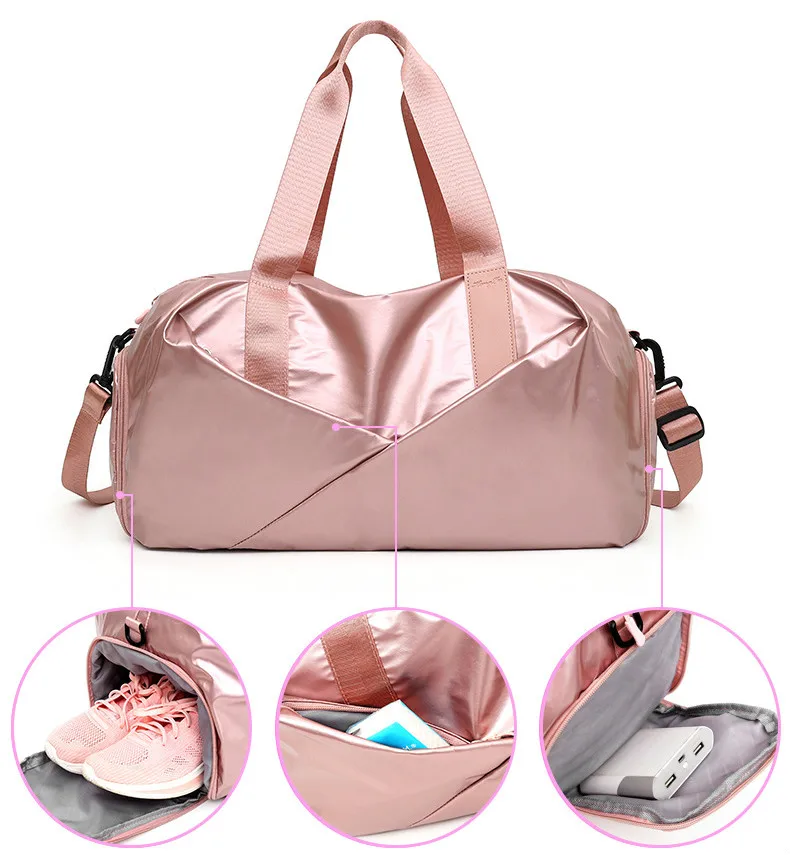 Glossy Yoga Mat Bag Fitness Gym Bag Dry Wet Tas Handbags for Women Shoes Travel Training Sac De Sport Pink Gymtas Duffel