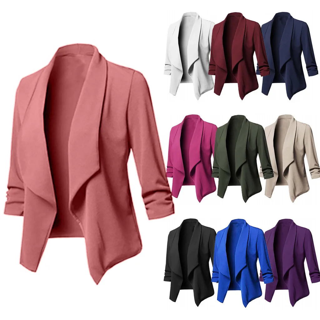 Autumn winter women's Casual long sleeve top Solid color Open Front Fold asymmetry Cardigan Jacket Coat L0808