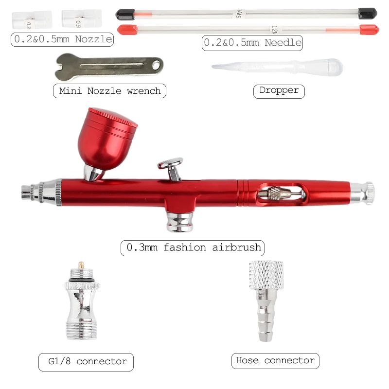 Onnfang Двойное действие Аэрограф Регулировка гравитации подачи Аэрограф распылитель Набор для живопись для лица тела татуировки воздушный шланг аэрограф - Цвет: Red 3B