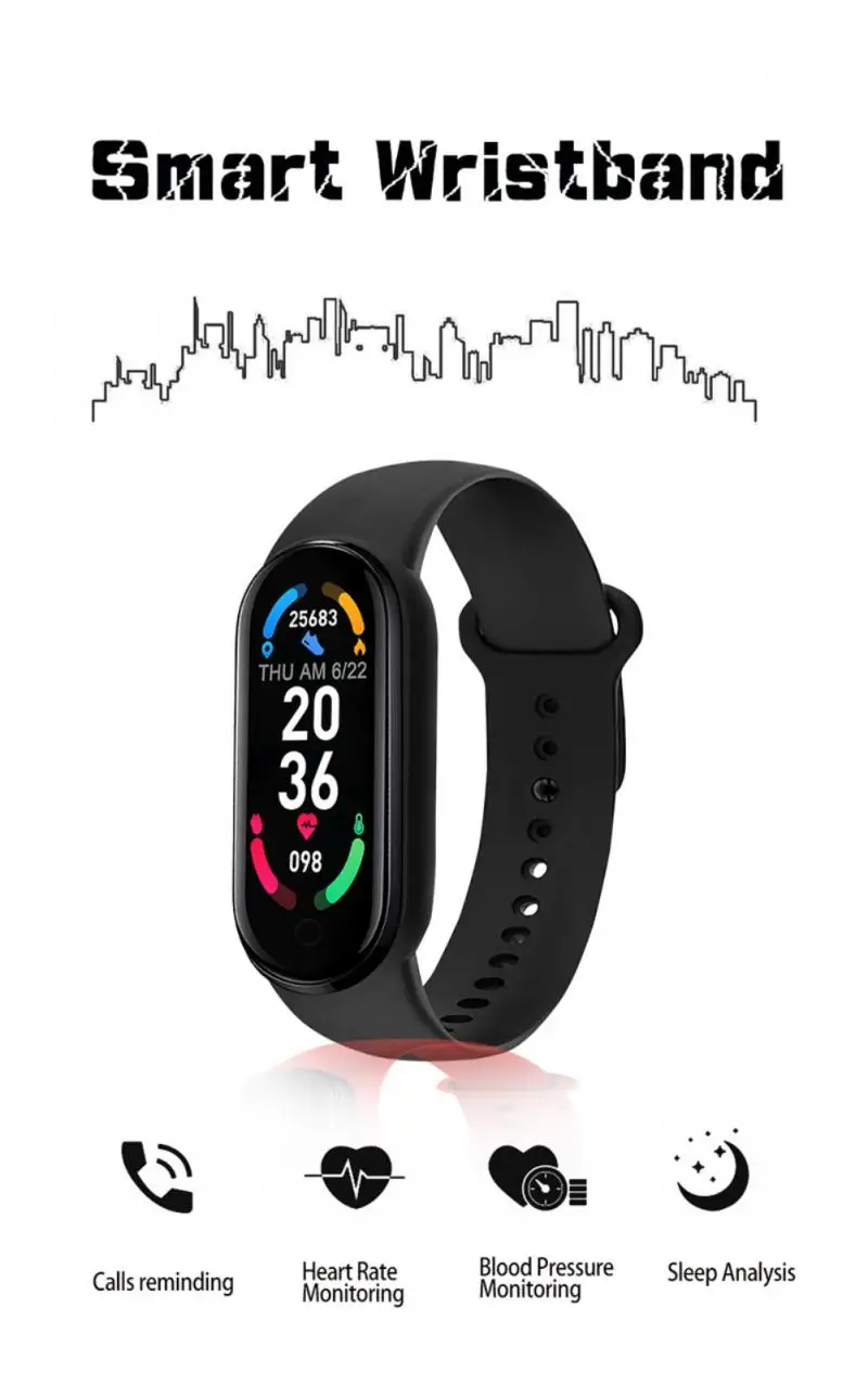 New M6 Smart Bracelet Watch Fitness Tracker Heart Rate Blood Pressure Monitor Color Screen Smart