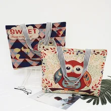 Весна и лето стиль женская простая модная Холщовая Сумка вышивка хозяйственная сумка эко-сумка на плечо сова