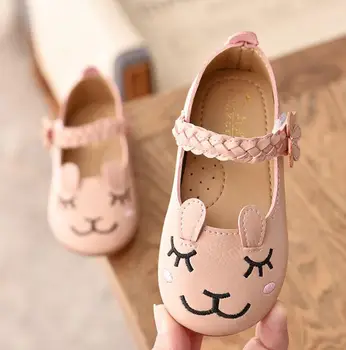 

2020 Children girls PU shoes Girls rabbit close eye Shoes Flat casual Shoes 21-30 pink white A-83 TX07