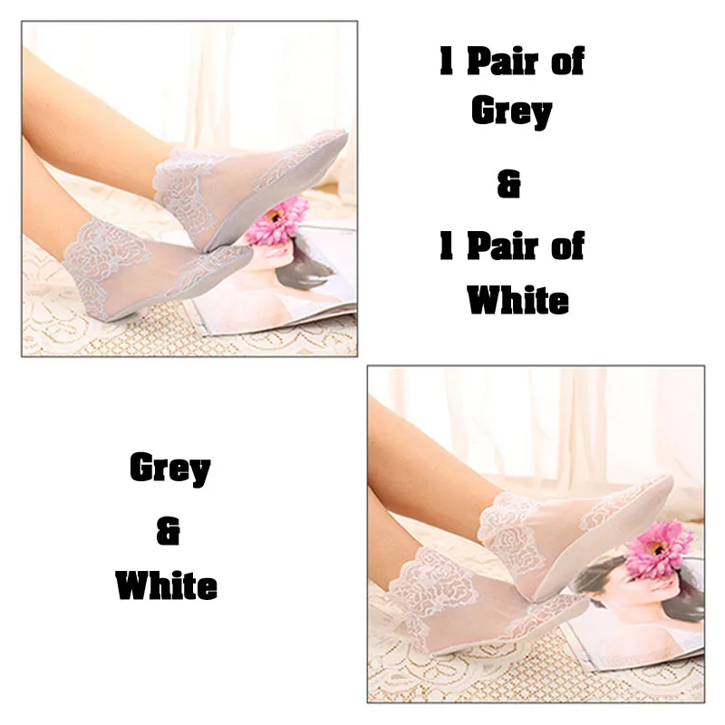 Gray-White 4 цвета, сексуальные носки в стиле Харадзюку, женские кружевные дышащие носки до лодыжки, мягкие удобные эластичные женские носки, женские носки с противоскользящей сеткой - Цвет: Gray-White
