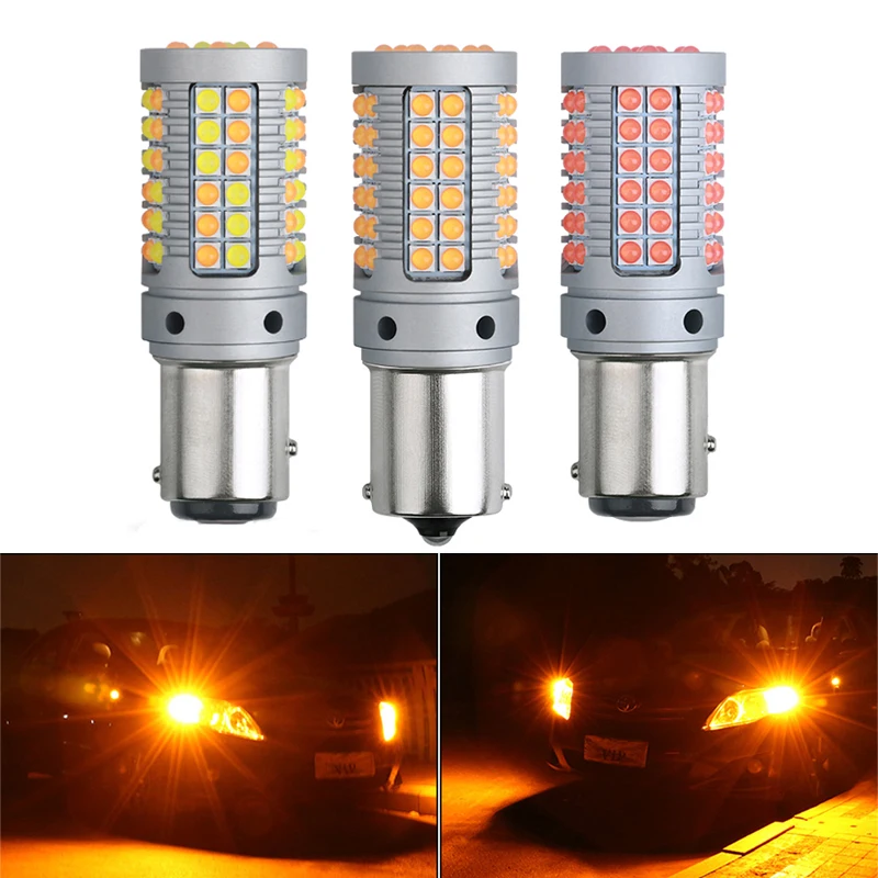 

2PCS Car DRL Light 1156 P21W BA15S W21/5W T20 7443 7440 BAY15D 1157 3030 69SMD Canbus Turn Signal Lamp Dual Color White Amber