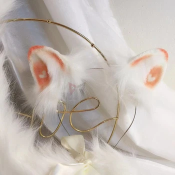 

New Lolita cosplay White Cat Ear headwear Hand Work headband hairhoop for girl women Halloween party prop
