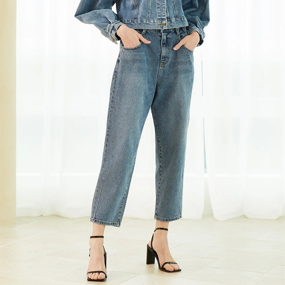 High Waist Mom Jeans Casual Straight Baggy Denim Jean Women Loose Fashion Classic Slim Washed 