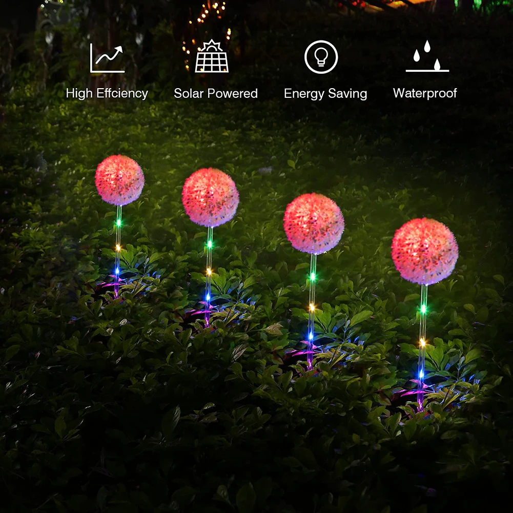 1/2pcs LED Solar Light Dandelion Flower Ball Outdoor Waterproof Garden Street Lawn Stakes Fairy Lamps String Yard Art Decoration