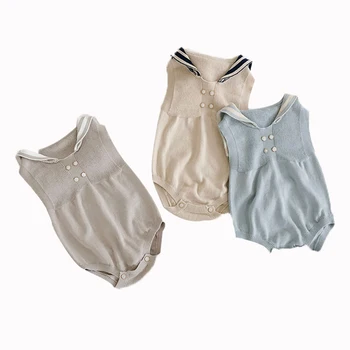 

Infants Kids One-piece Clothes Boys And Girls Crawling Clothes Baby Knitted Thin Section Sleeveless Triangle clothes Summer