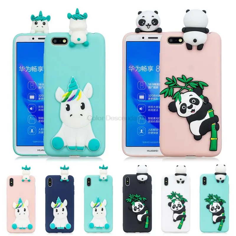 3D Cartoon Soft Silicone TPU Case on For Etui Huawei Y5 Y6 Y7 2018 Cute Unicorn Panda Cover for Prime | Мобильные телефоны и