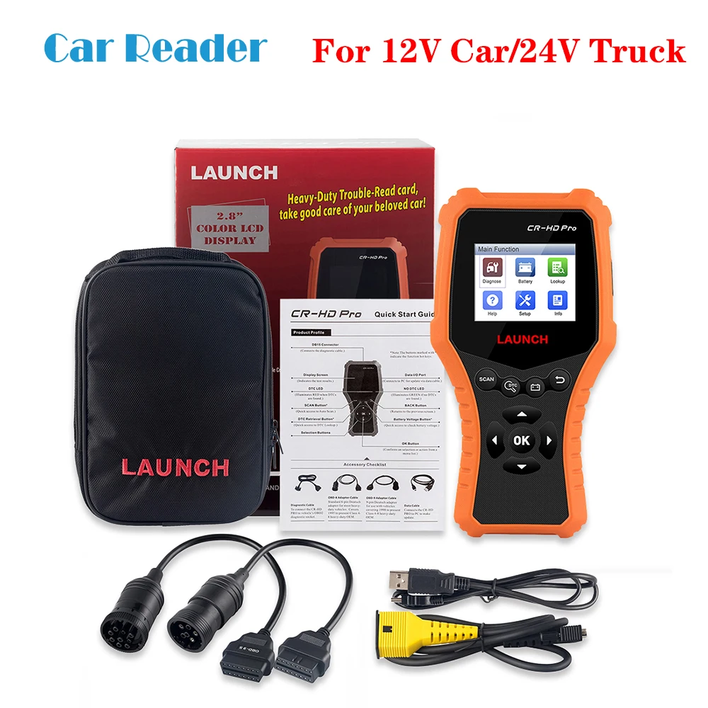 LAUNCH X431 CR-HD Pro для 12 В/24 В автомобиля и тяжелых грузовиков OBD OBD2 Диагностический автоматический сканер инструмент считыватель кодов бесплатное обновление CR HD
