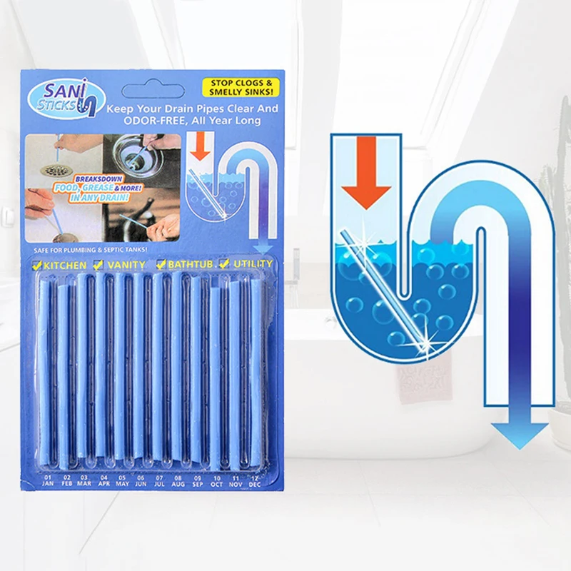 12/set Sani Sticks Oil Decontamination The Kitchen Toilet Bathtub Drain Cleaner Sewer Cleaning Rod Convenient Hair Clear | Дом и сад