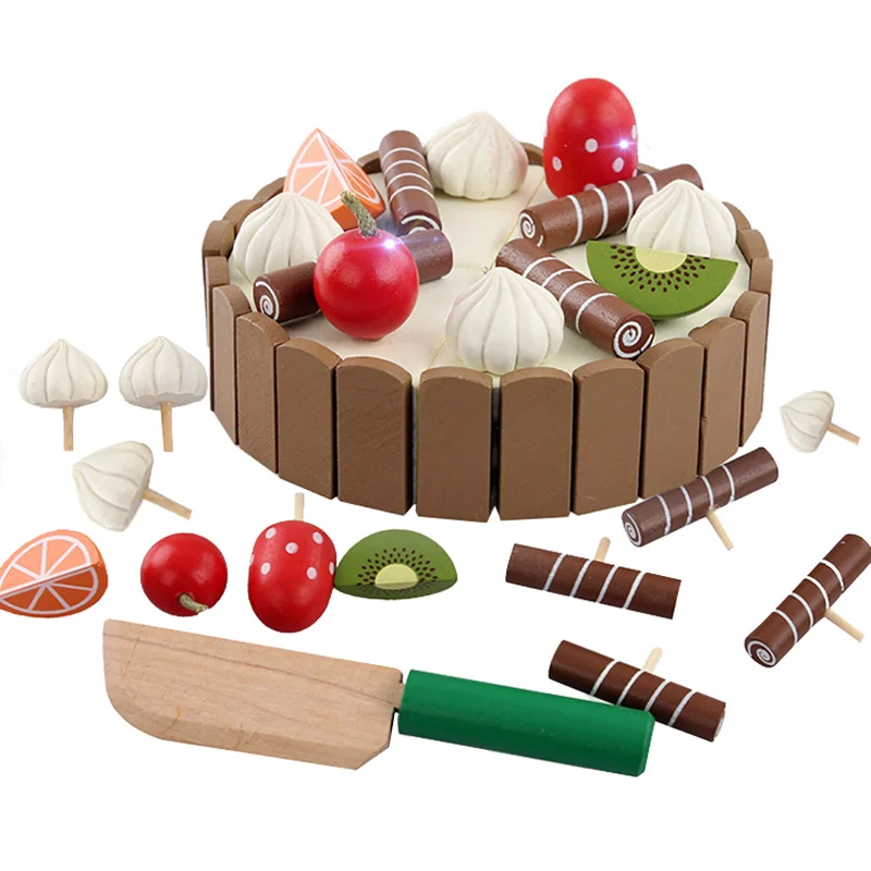 Children's Kitchen Birthday Cake Pretend Toy Wooden Magnetic Chocolate Mousse Cake Cutting Game Educational Toys For Children