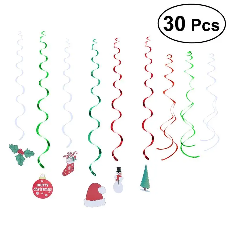 

30pcs Christmas Spiral Swirl Hanging Dizzy Dangler PVC Foil Hanging Decoration for Christmas Party Supplies
