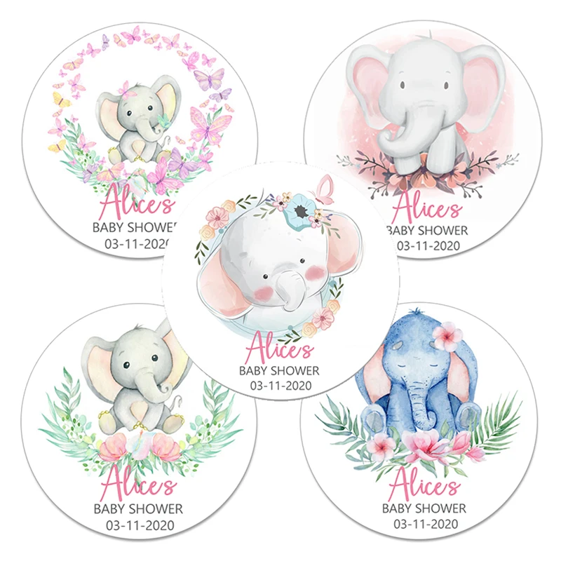 Babyparty - Aufkleber personalisiert 'Elefant Girl' 