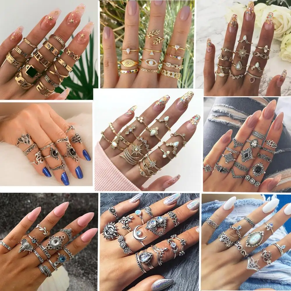 30 styles Bohemian Rings Crystal Star Crown Cross Snake Drops Elephant Geometry Gold Ring Set Personality Lady Wedding Jewelry|Rings| - AliExpress