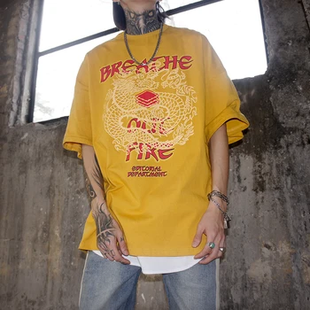 

UNCLEDONJM 2020 Summer Dragon Men T shirt O-neck Men T shirt Loose Hip hop Tops Tees Streetwear Short Sleeve T shirts ED16