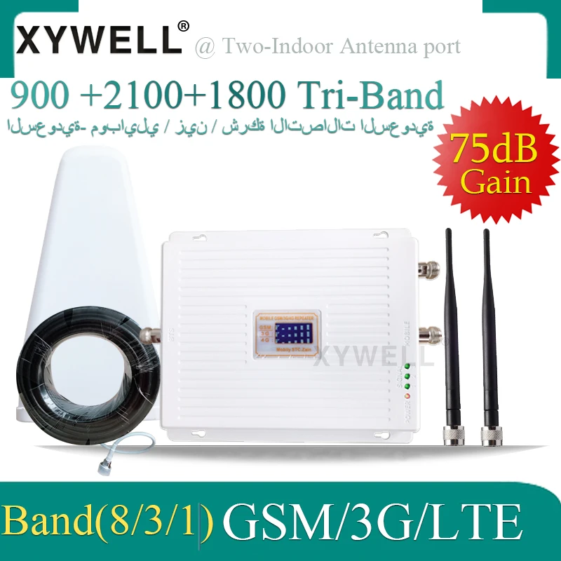 

High Gain 4G Cellular Amplifier 900 1800 2100 Tri-Band Booster 2G 3G 4G LTE 1800 Cellular Signal Amplifier Cell Phone Repeater