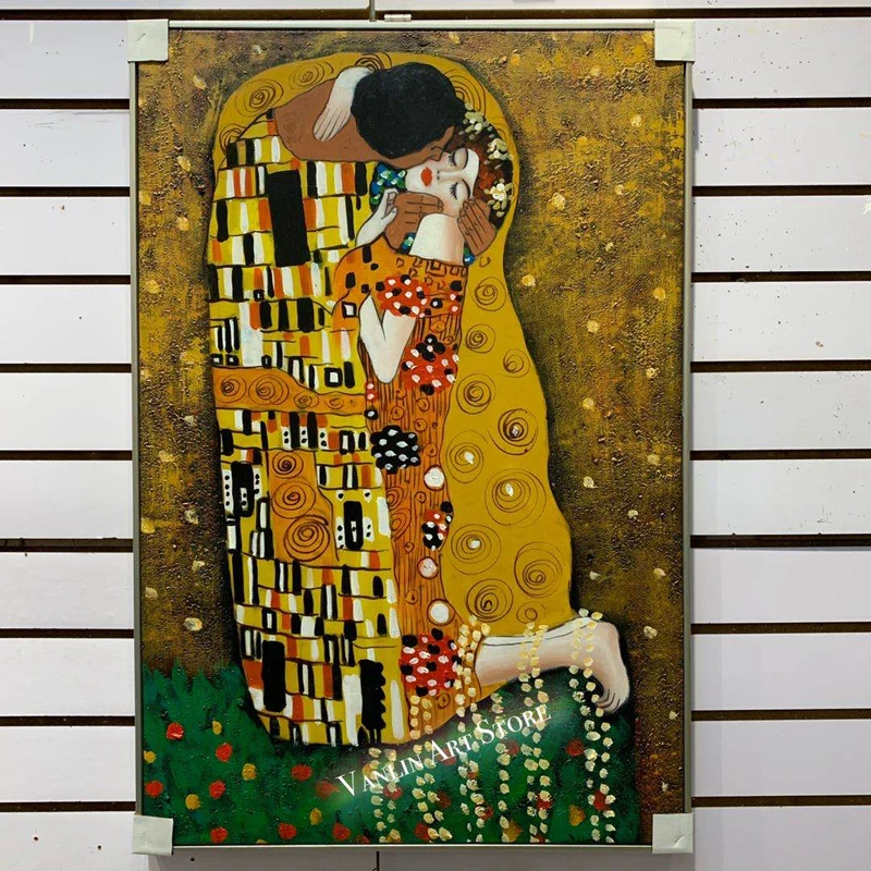 60x90 см холст ручной работы Klimt kiss Der Kuss ручная картина маслом для гостиной спальни