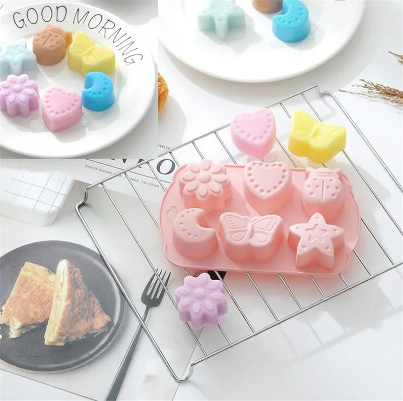 

New 6 Grids Moon Stars Shape Handmade Soap Mold Silicone Mold Cute DIY Chocolate/Fondant Baking Mold Kitchen Cake Accessories