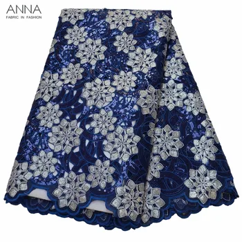 

Anna african sequin lace fabric 2020 high quality navy blue embroidery with hollow out design nigeria organza fabrics for sewing
