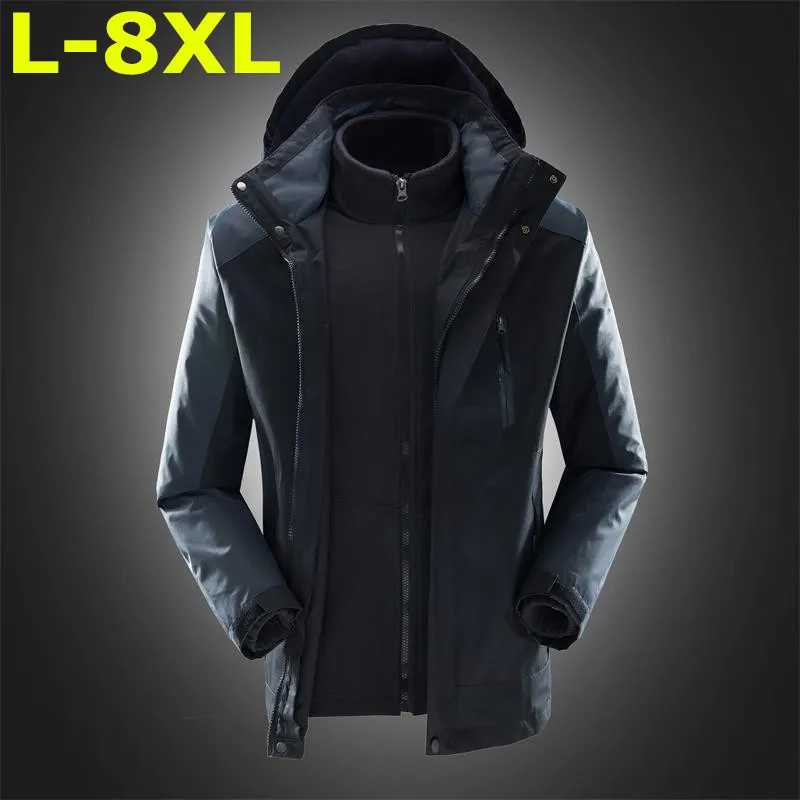 Top Kwaliteit Big Size 7XL 8XL 9XL Waterdicht Winddicht Uitloper Jas Professionele Warm 2 In Een Winter Jas Mannen Parka