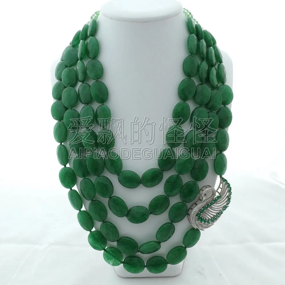 

Women's 4 Rows 19''-26'' Green Oval Necklace CZ Pendant