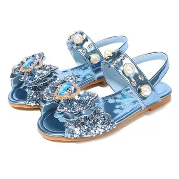 

New Sandals For Girls Medium Big Children Princess Sandals Rhinestone Glitter Fabric Flat Sandals Soft Crystal Shoes Elsa Shoes
