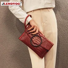 Красная, черная, Крокодиловая, Женская сумочка, роскошная, из искусственной кожи, для женщин, через плечо, конверт, клатч, сумка, женский, с бисером, кольцо, вечерняя сумочка