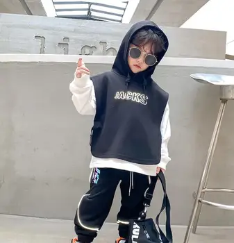 

Baby suit children's vest and sweater fake two-piece + loose-fitting trousers handsome new two-piece boy reflective suit