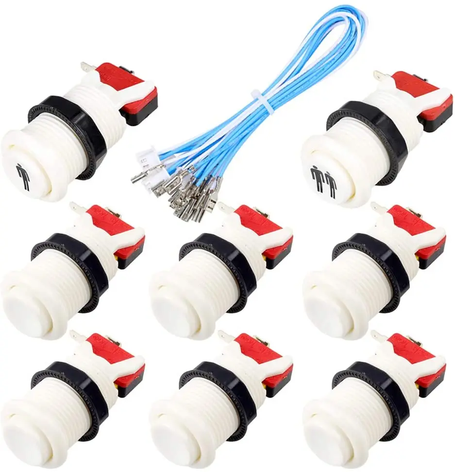 EG STARTS 8X 30mm Happ Type Standard Push Buttons Switch with 20cm Buttons Cable for Arcade Joystick Arcade1up Games Console 