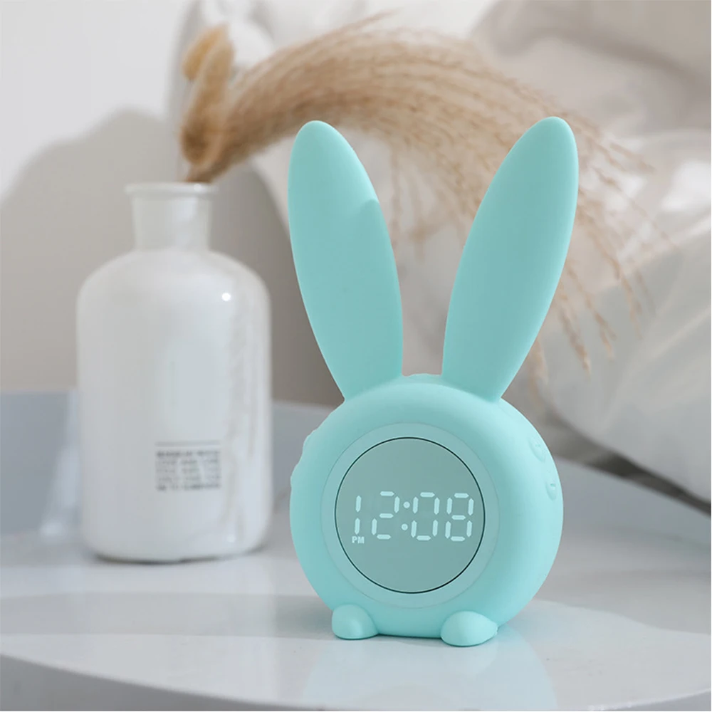 Portable Cute Rabbit Shape Digital Alarm Clock With Led Sound Night
