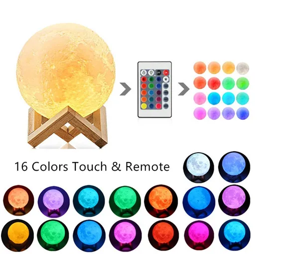 16colors Первый тип 3-D печать 30 см Луна ночной Светильник креативный Романтический прикроватная зарядка пульт дистанционного управления настольная лампа - Испускаемый цвет: 16colors