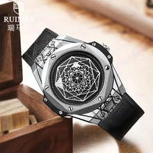 RUIMAS Reloj de pulsera deportivo para hombre, cronógrafo de cuarzo, resistente al agua, Individual, con espejo Hardlex