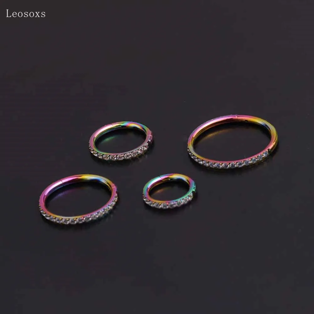 Leosoxs 2pcs Explosive Personality Stainless Steel Zircon Round Nose Ring Piercing Jewelry