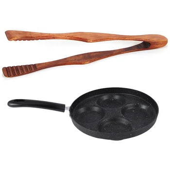 

1 Pcs 26.5cm Wooden Health and Environmental Protection Grilled Food Clip with 1Pcs Egg Pot Four Holes Omelette Pot