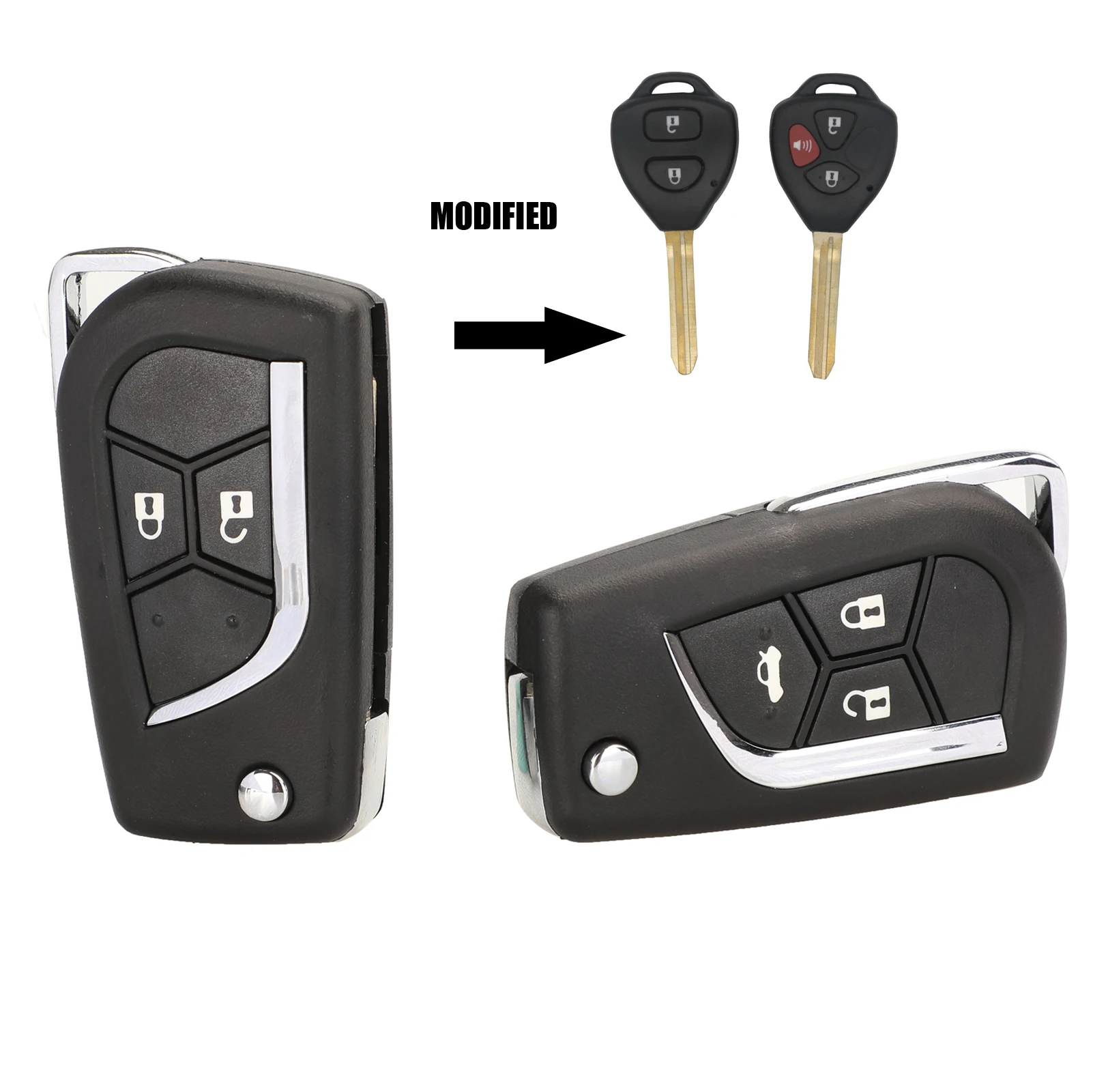 

jingyuqin Modified Folding 2015 2/3 Buttons Remote Uncut Black Flip Key Shell Without Battery For Toyota Scion