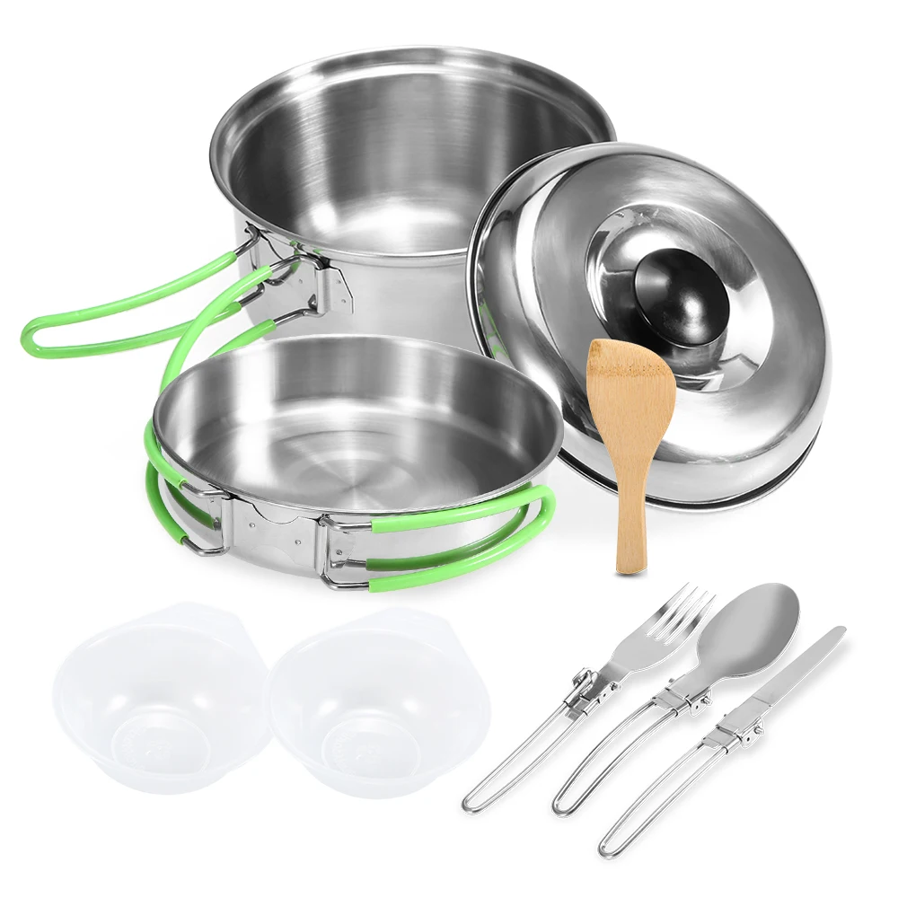 

Camping Cookware Mess Kit Backpacking Hiking Picnic Outdoor Cooking Pot and Pan Set Cookset Tableware Cutlery Utensil Set