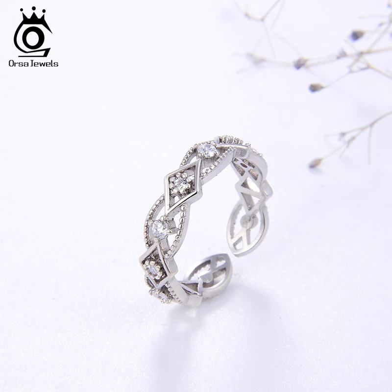 ORSA JEWELS Мода 925 Серебро несколько колец AAAA кубический циркон геометрические индивидуальные Регулируемые кольца мужские вечерние ювелирные изделия SR151