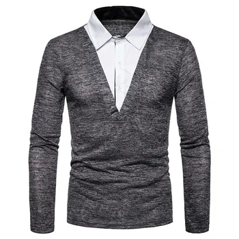 

CYSINCOS Men Fake Two Pieces Shirt Collar Woollen Shirt Men Plus Velvet Thick Long Sleeved Shirt Jacket Men's Warm Shirt Fit
