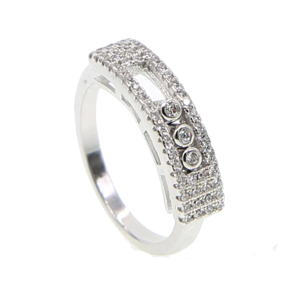 Europe French Brand New Ring Size 7 For Women Mans Delicate Ring Full Cz Paved 3Cz Middle Move Floating Charm Ring Stock