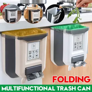 

Multifunctional Folding Waste Bin Wall Mounted Hanging Trash Bin for Bathroom Toilet Waste Storage for Bathroom Kitchen Cabinet